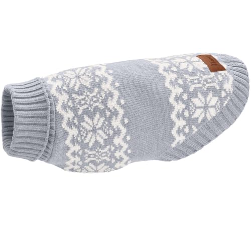 Hunter Hundepullover BIRKA, Warmer Strickpullover für Hunde, weiches Chenille-Garn, mit Rollkragen & Norwegermuster, maschinenwaschbar bei 30°C, Farbe: graublau, Größe: 35