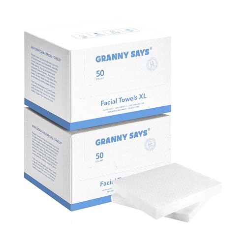 GRANNY SAYS Disposable Face Towel, 100 Counts/2 Boxes, Biobased Face Towelettes Disposable, Extra Thick Soft Clean Towels, Clean Skin Towels for Remove Makeup, Facial Cleansing, 10