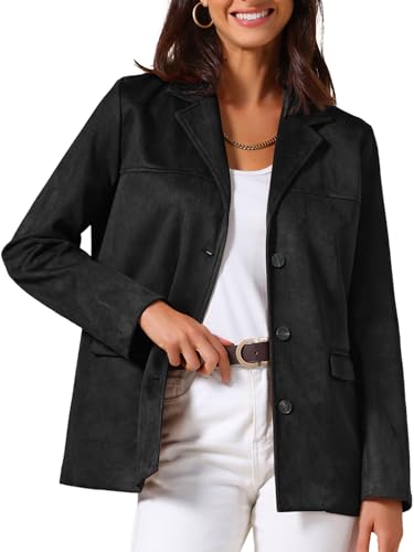 Allegra K Women's Faux Suede Blazer Business Casual Lapel Open Front Long Sleeve Work Office Jacket