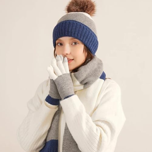 Gorro y bufanda para mujer con mitones de lana que retienen el calor corporal 2