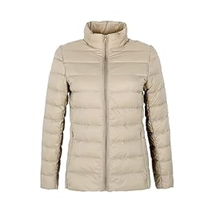TQSDYY Doudounes Femme – Col Debout De Couleur Unie Double Pocket Down Tops Femmes, Léger Chaud Matelassé sans Casquette Winter Puffer, Adapté pour Sortir, Vêtement Quotidien