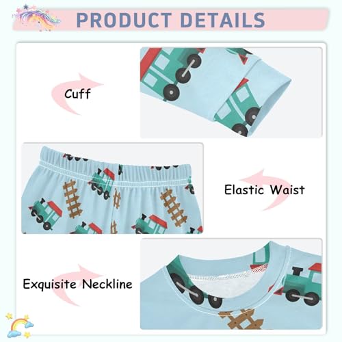 Pajama Sets Long Sleeve Train Tracks and Fence Pattern Soft Comfy Sleepwear 2 Piece PJS 3-8T4