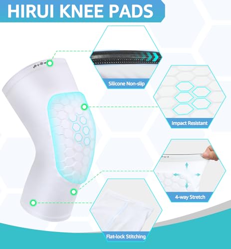 HiRui Knee Pads for Kids Youth Adult, Basketball Baseball Knee Brace Knee Support, Collision Avoidance Kneepad Compression Knee Sleeve for Volleyball Football Cycling Running-1Pair (White, XS)