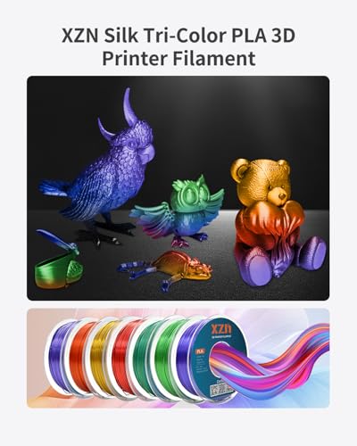 Image of Silk Tri Color PLA Filament 3D Printer 1.75mm, Rainbow PLA 3D Printer Filament 1kg (2.2lbs), No Clog, Neatly Wound, Dimensional Accuracy + /- 0.02mm, for Most FDM 3D Printers, Blue Purple Black