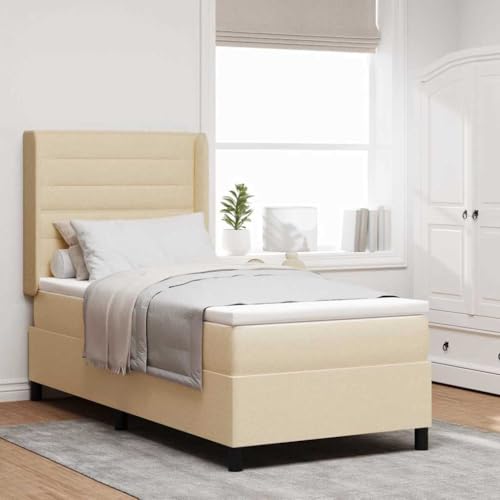 Lumanois Cama Box Spring LED con colchón Crema 100 x 200 cm Tela,Mobiliario,Camas y somieres,60.31kg-3343432