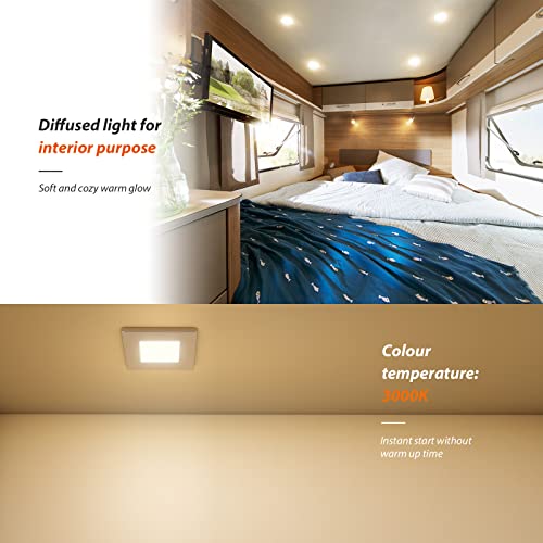 12v LED Lights for RV Interior - Pack of 4 Chrome Shell Square Down Lights and Oval Ceiling Light