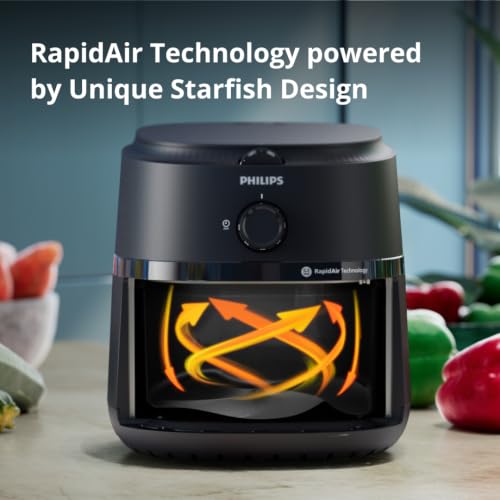 Image of PHILIPS Air Fryer NA120 /00, uses up to 90% less fat, 1500W, 4.2 Liter, with Rapid Air Technology (Black), Large