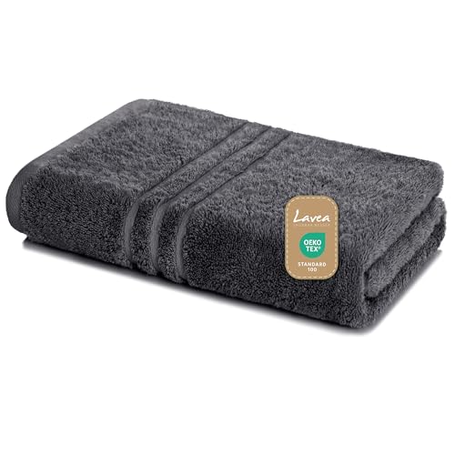 Lavea® Saunatuch 80×200 cm, Saunahandtuch, Sauna-Handtücher Damen und Herren, 100% Baumwolle Frottier, saugstark, strapazierfähig, pflegeleicht 60°C, Frottierserie Elena, XXL Badetuch, Anthrazit