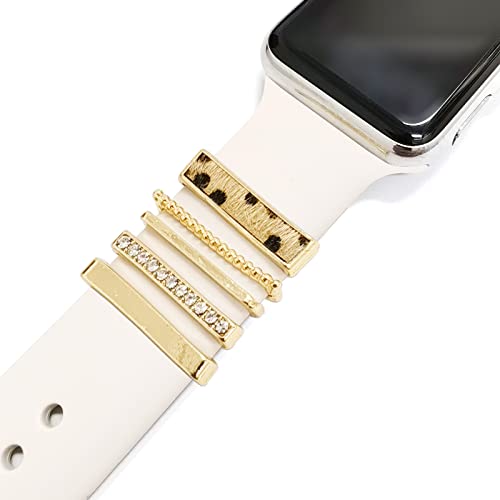 Image of 5Pcs Charms for Apple Watch band 41mm 45mm 40mm 44mm 38mm 42mm 46mm 49mm Women,Diamond+Metal Jewelry Decorative Ring For iWatch series 11 10 9 8 7 6 5 4 se 3 /2,Galaxy watch 7 /6 /5 /4,Strap Accessories