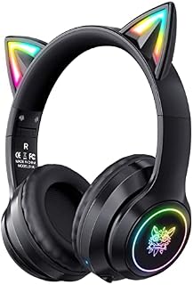 AJIJAR Bluetooth Cat Ear Headphones for Kids, Wireless & Wired Mode Foldable Headset with Mic, RGB LED Light, for Girls School Gaming, Compatible with Mobile Phones PC Tablet