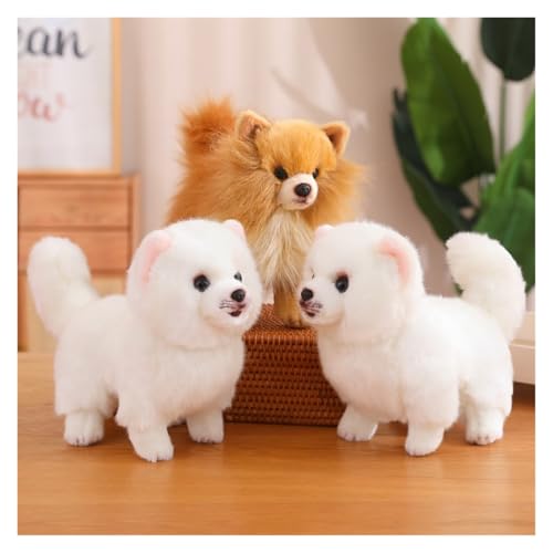 KUKUShining Soft Pomeranian Hund Kuscheltier, 23CM Niedliches Welpen Plüschtier Stofftier Kinder Ideal für gemütliches Spielen und Schlafzimmerdekoratio(WhitePome)