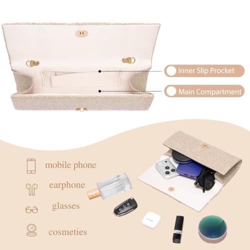 Image of Larcenciel Clutch Purses for Women, Shiny Pleated Evening Bag w /Removable Chain for Formal Events Cocktail Wedding Prom