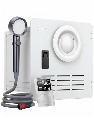 Image of eyoo 78,000 BTU RV Tankless Water Heater, Propane On-Demand Hot Water, 14,500 ft High Altitude Compatible, 15 inch x 15 inch White Door, Windproof & Waterproof, Ideal for Simultaneous Use and Family Use