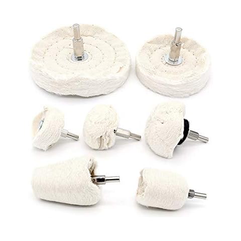 Yuhtech Polishing Wheel, 7 Pcs Cotton Buffing Wheel for Drill, Dome Polishing Mop, Cone Polishing Wheel Buffing Pad with 1/4 inch Shank Cover