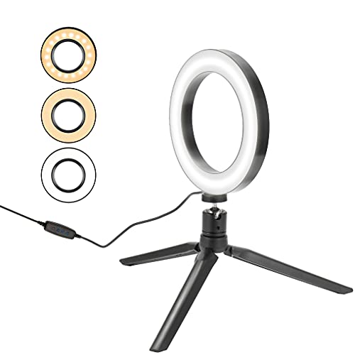 KiAKUO Anillo de luz LED Selfie 3 colores de luz LED anillo de luz para...