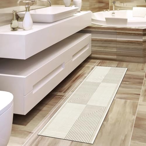 Alfombra de pasillo beige de 70x280 cm lavable y moderna 4