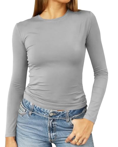 Image of Abardsion Women's Slim Lightweigh Long Sleeve T Shirts | Fall Clothes 2026 Casual Basic Crewneck Going Out Crop Tops Y2K