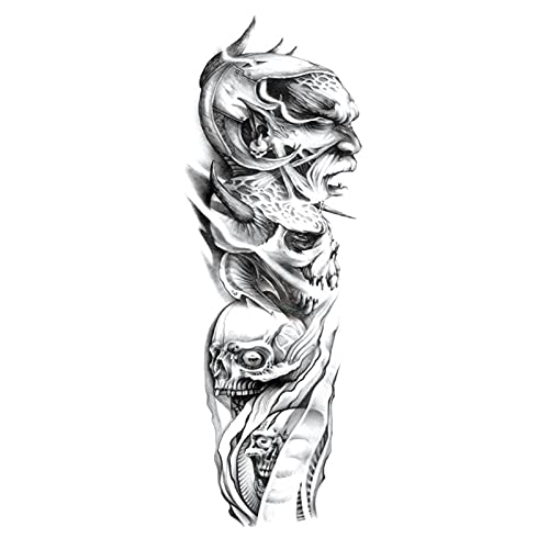 ATCWA 2 Sheets Extra Large Waterproof Long Lasting Full Arm Temporary Tattoos,Realistic Tattoo Stickers Skulls, Characters, Demons, Devil,Personalized Full Sleeve Fake Tattoos for Adult,Men,Women