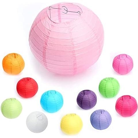 Meisax 10 Stücke Lampions 20cm Rund Papier Lampenschirm Rosa Papierlaterne Classic Bamboo Style Papierlampion Cover