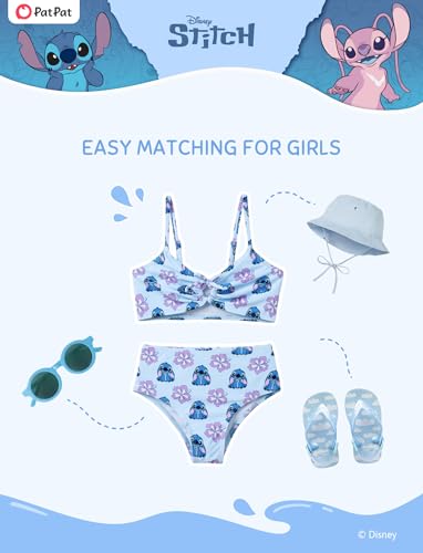 Image of Disney Stitch Minnie Mouse Bikini Swimsuit, 2 Piece Toddler Girls Bathing Suit, Swimwear with Straps & Bow, UPF 50+ Rashguard