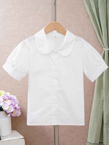 JEATHA Kids Girls White Blouse Short Sleeve Button Down Shirts Princess Collared School Uniform Tops3