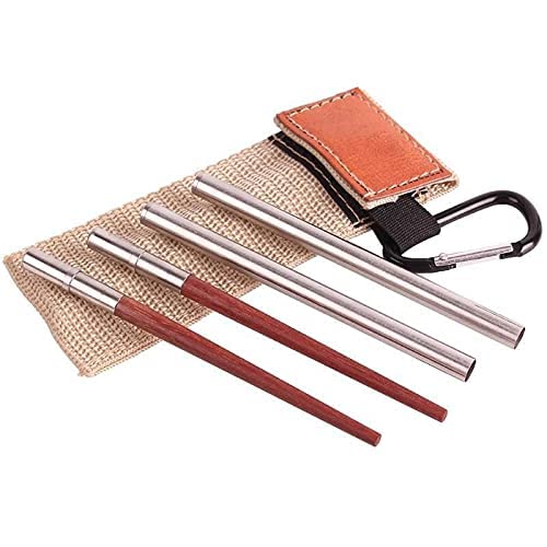 Baguettes, Baguettes Chinoises Chop Sticks 1 Pair Wood Stainless Steel Folding Chopsticks for Travel Outside Bivouacking Picnic Foldable Retractable Chopsticks Tableware,