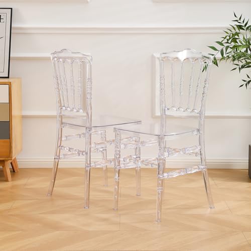 BOOSDEN Chaise Napoléon en Acrylique Transparent - Chaise Plastique Empilable pour Salle à Manger, Mariage & Événements, Lot de 2