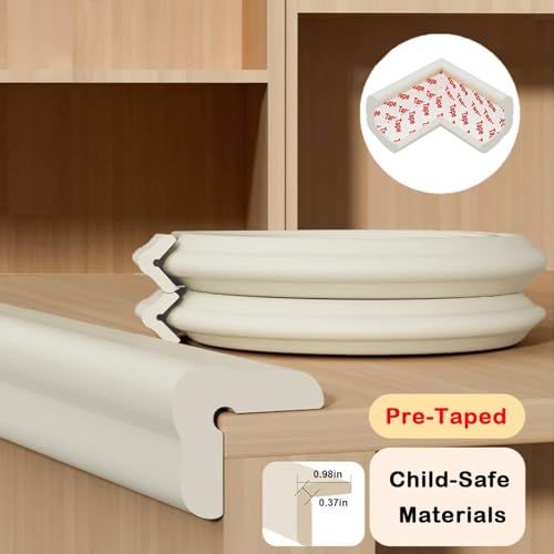 Image of Baby Proof Corners and Edges Protector 20ft Edge+8 Corner Guard, Fireplace Baby Proofing Bumper, Heavy-Duty Soft NBR Foam Edge Corner Protector for Furniture Table, Childsafe /Pre-Taped White