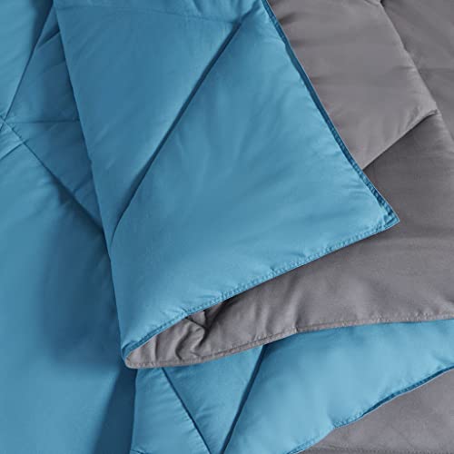 Image of Comfort Spaces Vince Reversible Bed In A Bag - Trendy Casual Geometric Quilted Cover, All Season Down Alternative Cozy Bedding, Matching Sham, King, Reversible Teal /Charcoal 9 Piece