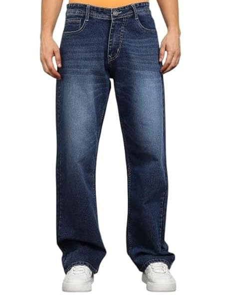 Image of Men's Baggy Fit Jeans, Loose Fit High Rise Denim Pants, Casual Streetwear Style for Everyday Comfort