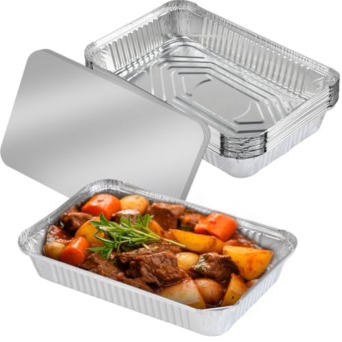 'N/A' 20 Stück Große Aluschalen 1900 ml Alu-Tropfschalen Aluschalen mit Deckel 26 × 19cm,Aluminium Tropfschalen Groß Rechteckig Aluschalen,Hitzebeständig Fettauffangschale passend für Grillschalen