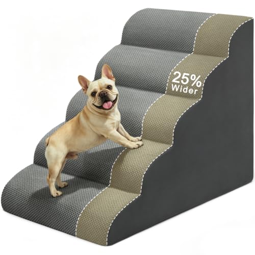 Image of Extra Wide Dog Stairs for Large Dogs 20 inch W, 5-Step Pet Ramp for High beds