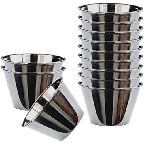 PetriStor Juego de 12 moldes de flanco de 9 cm de diámetro – Molde individual para pudin – Moldes para muffins – Moldes de acero inoxidable – 9 cm de diámetro – Cuencos para salsas – Mini cuencos para