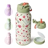 BOTTLE BOTTLE Insulated Water Bottle 950ml(32oz) Stainless Steel Sports Water Bottles with Straw Dual-use Lid Drink Flask Design for Gym with Pill Box (rose red)