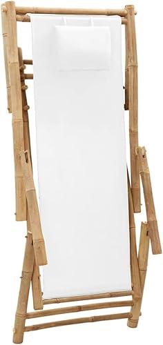 Miniatura 7 de Deck Chair Bamboo and Canvas Cream White Out Door Chairs Outdoor Sillas para Comedor Dining Table Chairs for Study Beach Living Room Picnic