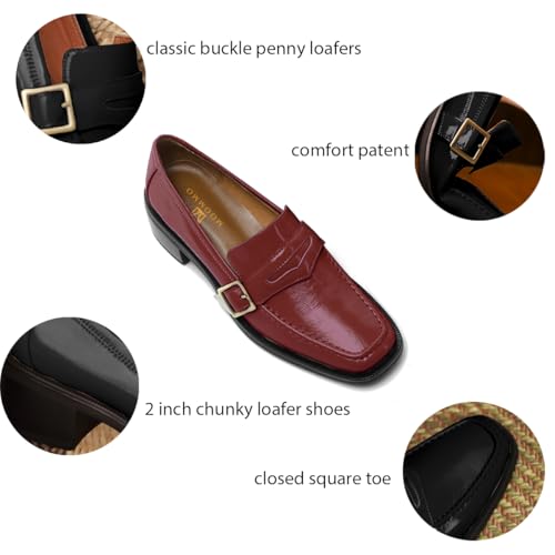 Image of MOOMMO Women Chunky Heel Penny Loafers Square Toe Buckle Slip On Comfort | Office Ladies Loafer Pumps 2 inch Stacked Block Heel Dress Loafers Oxfords Walking Dress Shoes Casual Size 4-11 M US