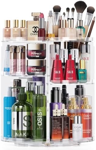 ROWNYEON 360 Roterende Make-up Organizer 3 Tier Huidverzorging Organisatoren Spinning Organizer Badkamer Teller Organisator Parfum Organizer Keuken Opslag, Helder, 25,63 cm ROWNYEON 360 Roterende Make-up Organizer 3 Tier Huidverzorging Organisatoren Spinning Organizer Badkamer Teller Organisator Parfum Organizer Keuken Opslag, Helder, 25,63 cm
