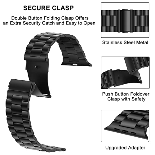 Image of HITZEE Compatible with Apple Watch Band 42 /41 /40 /38mm Business Stainless Steel Metal Strap Men Women Link Bands Compatible for iWatch SE3-1 Series 11 10 9 8 7 6 5-1, 38 /40 /41 /42mm Black