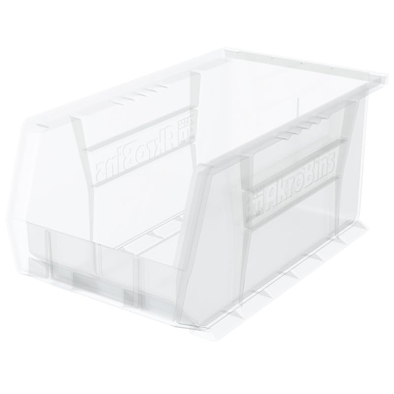 Shelving Inc. 14¾"d x 8¼"w x 7"h Akro Bins Stacking Storage Bins, Clear, 12 Count
