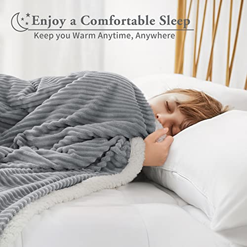 Lbro2M Sherpa Striped Fleece Bed Blanket, Queen Size Super Soft Fuzzy Plush Warm Cozy Fluffy Flannel Microfiber Couch Throw, Double Reversible Luxurious Blankets #TOP5