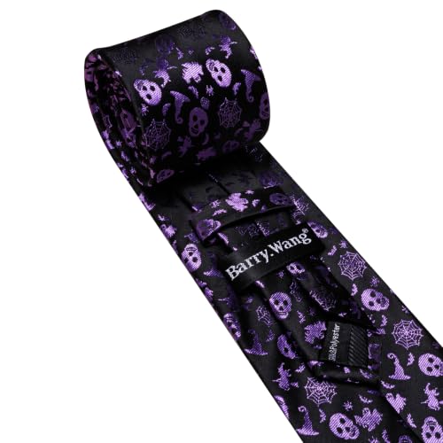 Image of Barry.Wang Men Tie Sets Skull Extra Long Necktie Pocket Square Cufflinks