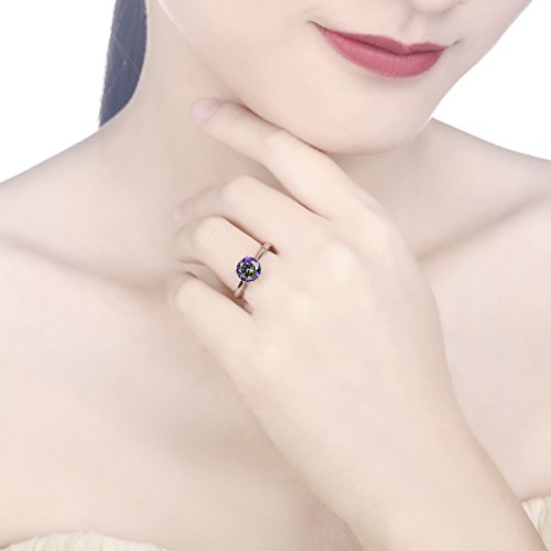 925 Sterling Silver Rings 8x8mm Simulated Mystic Rainbow Topaz Promise Ring | Solitaire Ring | Stackable Rings for Women | Silver Rings for Women2
