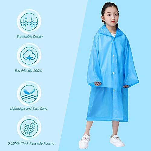 Image of Rain Poncho for Kids Boys Girls - 2 Pack Reusable Waterproof Rain Coat Jacket for Teen Disney, Clear Pink Yellow Blue Purple