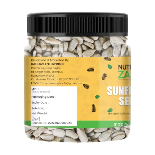 Image of NUTRIZAIKA Premium Sunflower Seeds 1kg | Vitamin E Rich Super Seeds | High Fibre | Perfect for Snacking, Salads, Oats Topping & Seed Cycling Source of Iron | Healthy Protein Snack for Diet Food