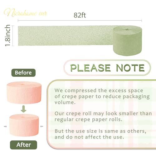 Image of NICROHOME EUR Wedding Party Decorations, 8 Rolls Moss Sage Green Pink Crepe Paper Streamers for Boho Baby Shower, Wedding, Engagement Party, Spring Party, Birthday Party Supplies, 82 ft Long