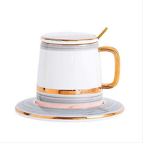 Taza de té Negra, Juegos de Tazas de café de cerámica con Esmalte de Perlas, 3 uds. con Tapa, Plato, Cuchara, Tazas, té con Leche, Vasos de café, 400m