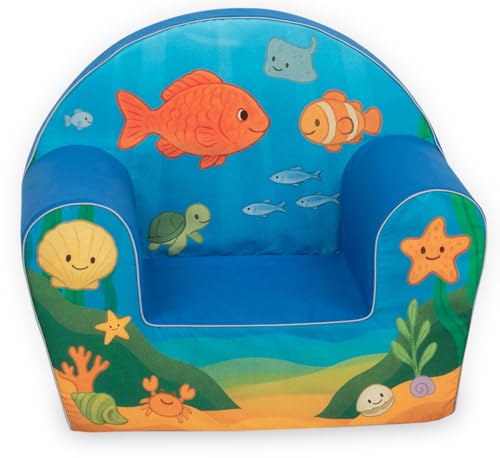 Babystoria Fauteuil Mousse Vie Marine, Moderne, Bleu, 51x33x43 cm, pour Lecture, Déhoussable, Chambre d'enfant, Dès 18 Mois, Concu en France