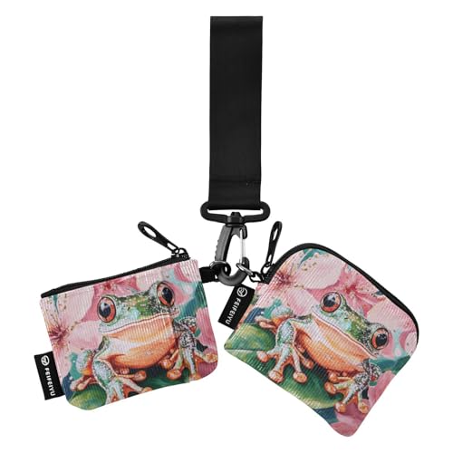 Simple Shining Jewelry Frog Women's Card Cases Change Holder Compact Size ID Card Holders Protector with Wristlet Strap for Lady 2 Pcs Recto Verso