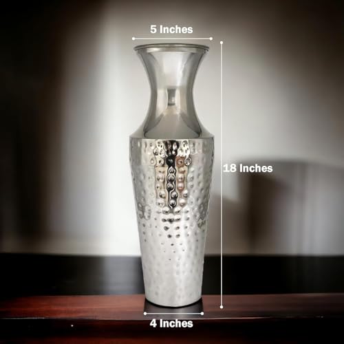 Image of Hosley 18 Inch High Silver Color Metal Hammered Vase| Modern Flower Vase for Pampas Grass, Dried Flowers, Home & Office Decor, Centerpiece, Wedding Home, Handcrafted Gift Flower Vase, Pack of 1