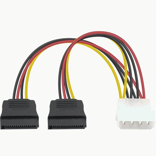 Cable Adaptador Divisor de alimentación de 4 Pines Macho IDE Molex, Cable SATA Dual, Cable adaptador SATA, LP4 a 2X 15 Pines SATA,18 AWG, Apto para HDD, SSD, CD-ROM, 15 cm